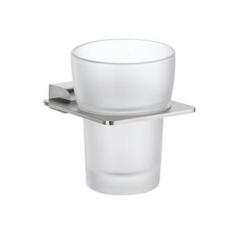 Smedbo PS343 Wall Mounted Frosted Glass Tumbler with Brushed Stainless Steel Holder from the Spa Collection